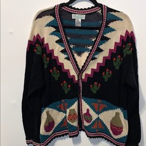 Vintage: Hand Knit Cardigan Arizona Cactus Size L